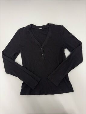 Monrow Black Long-Sleeve Henley Thermal Top